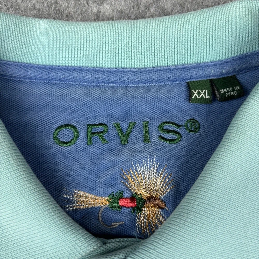 Orvis Polo Shirt Men's XXL Aqua Blue Fly Fishing Short Sleeve Cotton Tee Casuals